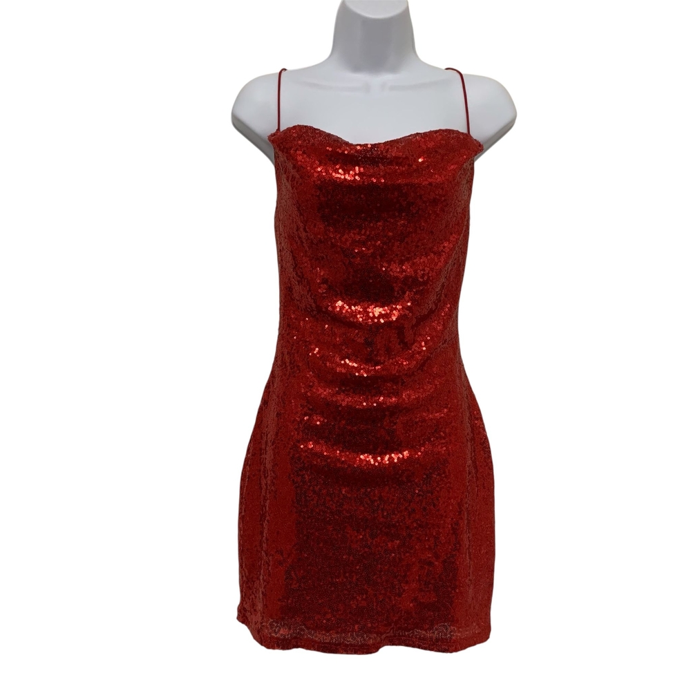 Sequin Bodycon Sleeveless Red Dress Stretch Cristina Women’s Size S Party